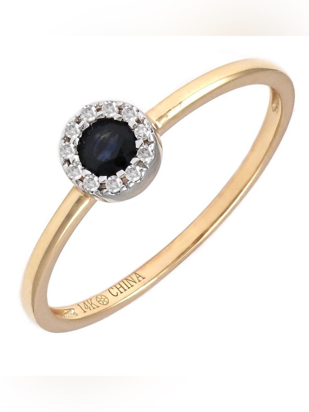 14K Real Solid Yellow Gold Natural Sapphire And Diamond Ring 6mm/0.24″ 0.20 ctw